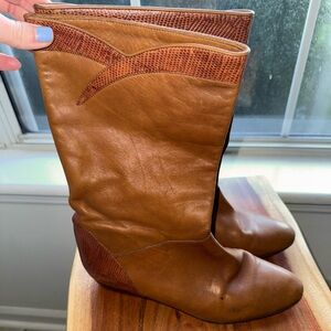 Vintage Italian Leather Boots | Size 37 | Cognac + Croc Accent
